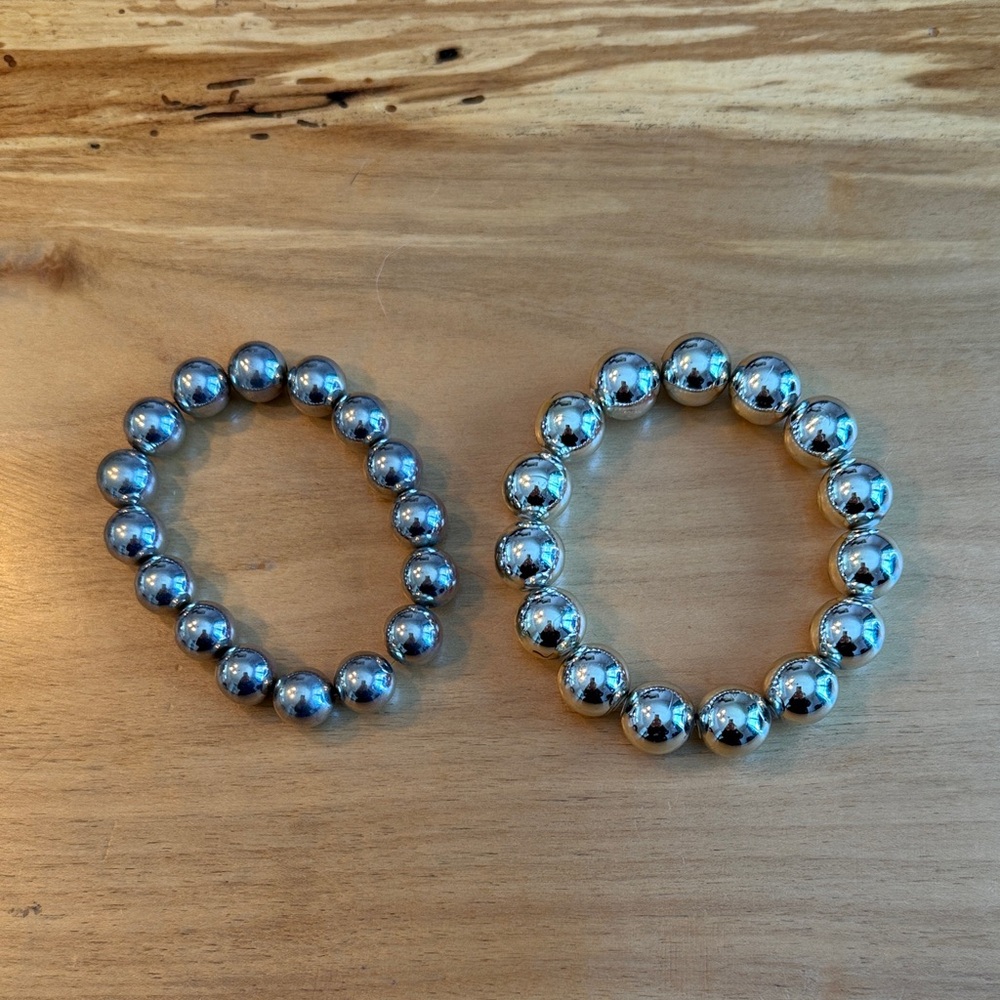 Silver Beaded Bracelets Set